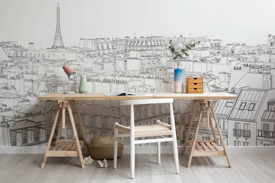 Paris Rooftop Illustration Wallpaper Mural