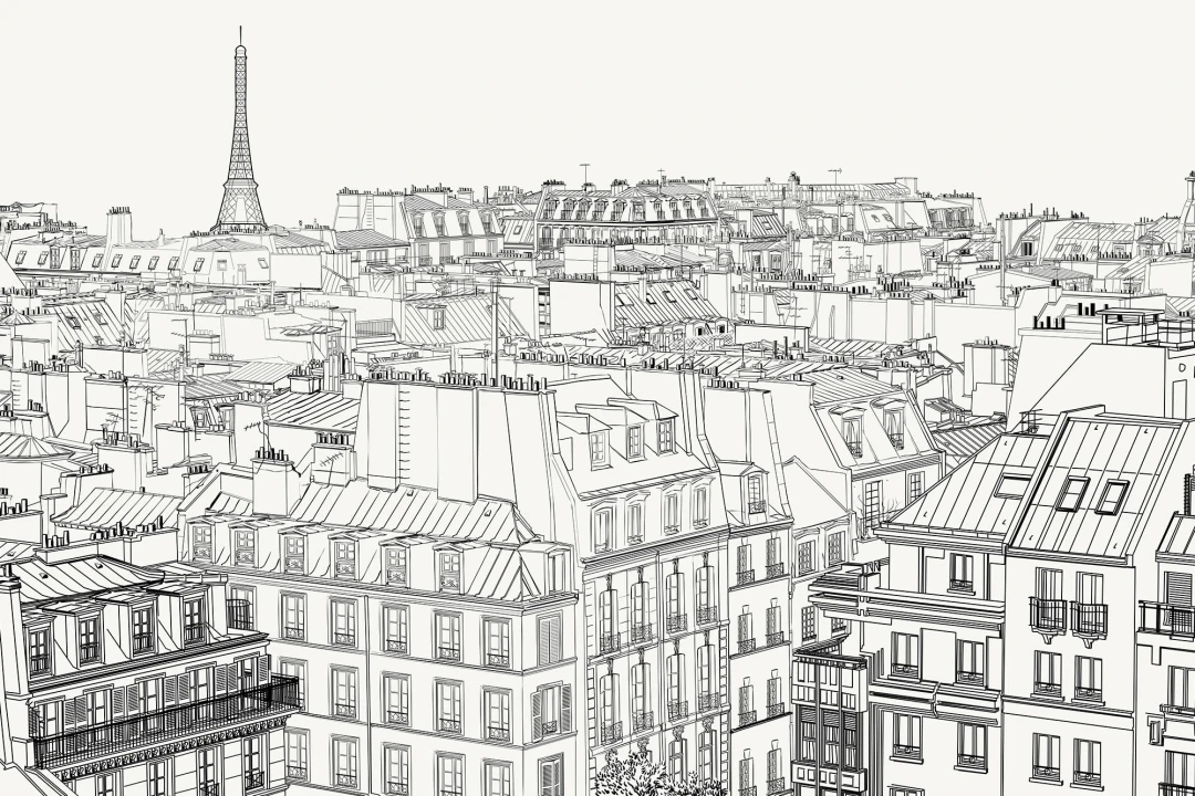 Paris Rooftop Illustration Wallpaper Mural