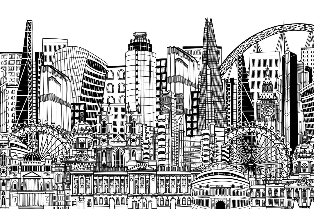Black and White London Monuments Wallpaper Mural