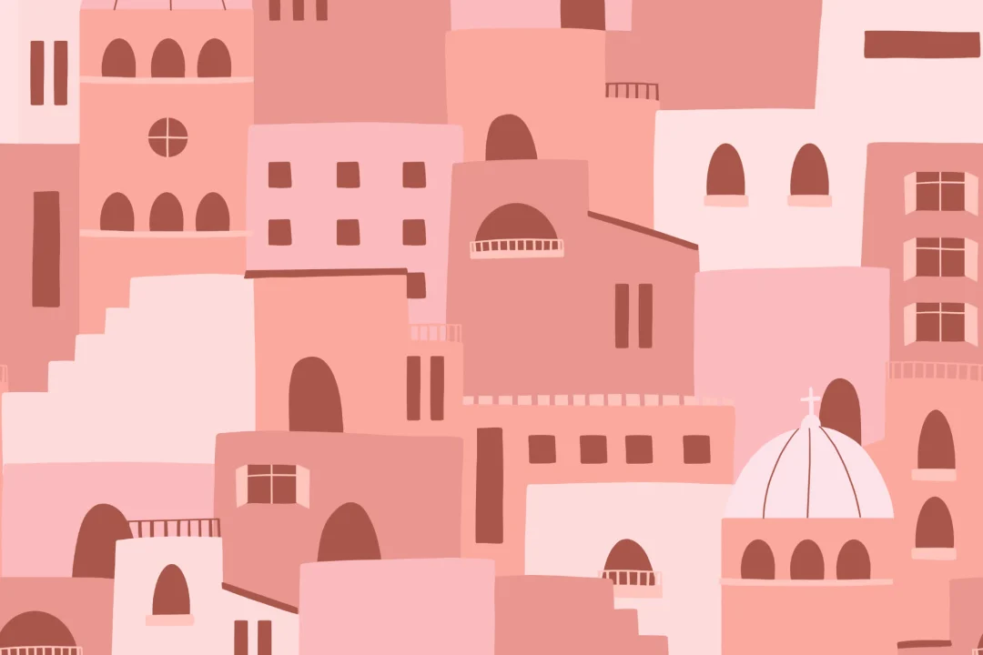 Mural Rosa con Motivo de Casas Italianas
