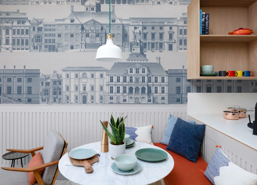 Metropolis Navy Classical Architecture Wall Mural by Jan Matthysz and Pieter Jansz Post