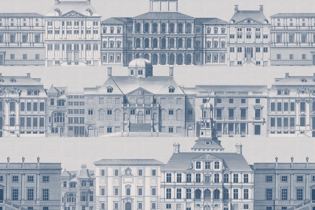 Metropolis Navy Classical Architecture Wall Mural by Jan Matthysz and Pieter Jansz Post