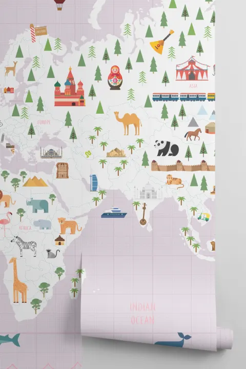 Graph Paper Pink Map Wallpaper Mural
