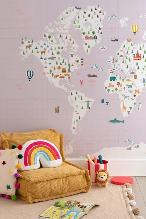 Graph Paper Pink Map Wallpaper Mural