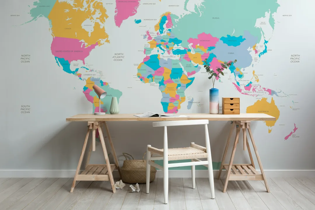 Mural brillante con el mapa del mundo