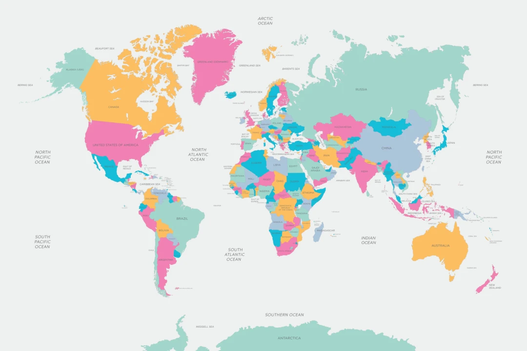 Bright World Map Wall Mural