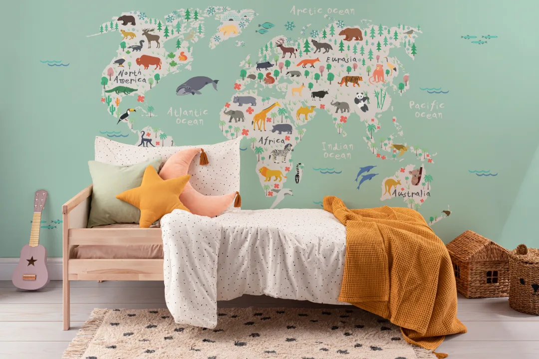 Mural Papel Pintado Mapa Infantil Safari