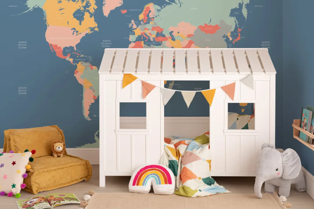 Blue World Map Wall Mural