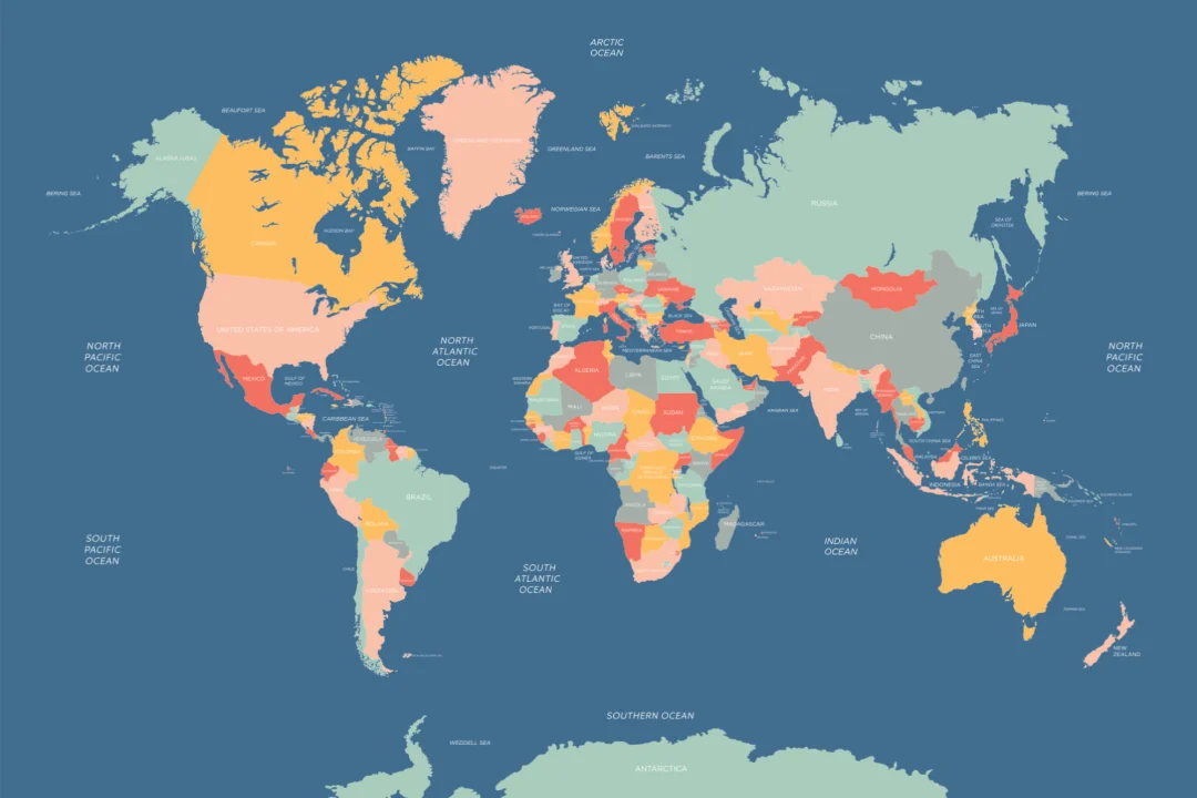 Blue World Map murale