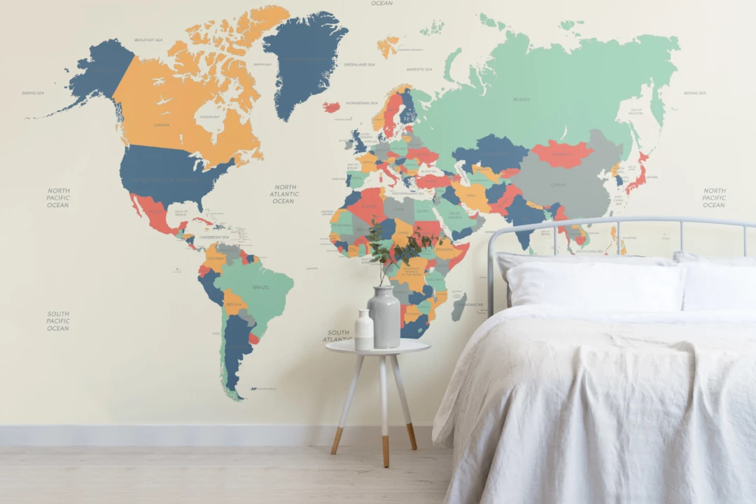 Mural de papel pintado con varios mapas del mundo