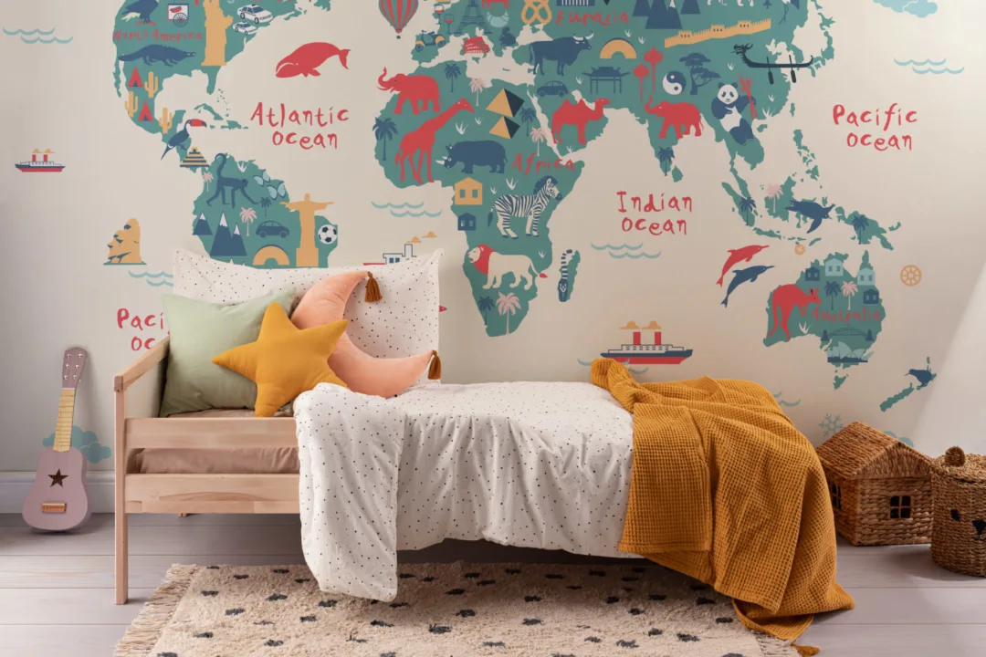 Mural Papel Pintado Mapamundi para Niños Exploradores