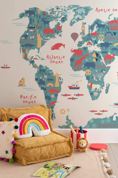 Explorer Kids World Map Wallpaper Mural