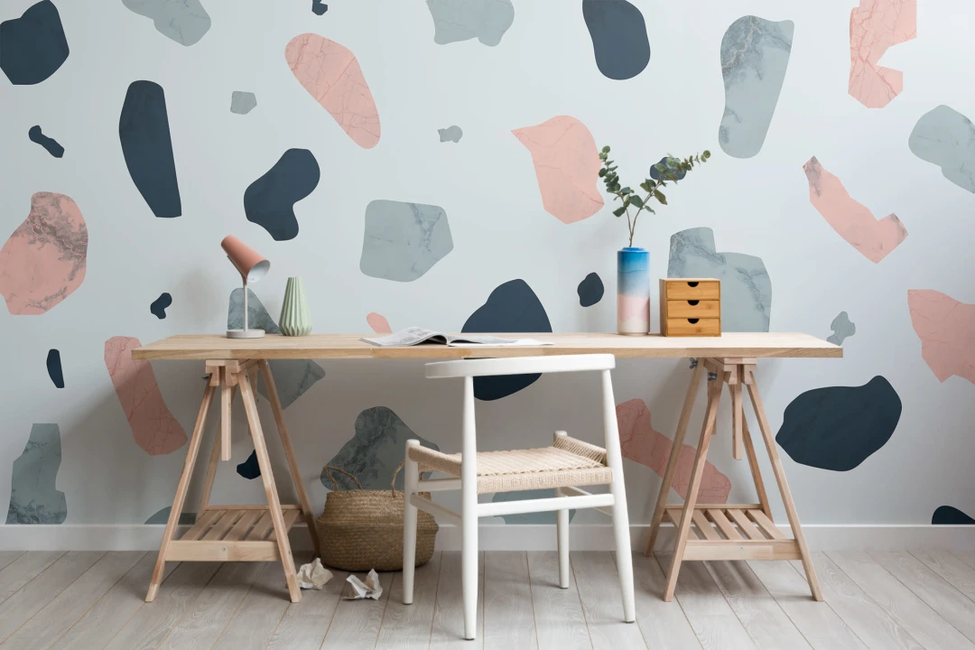 Roz și albastru Terrazzo Wallpaper Mural
