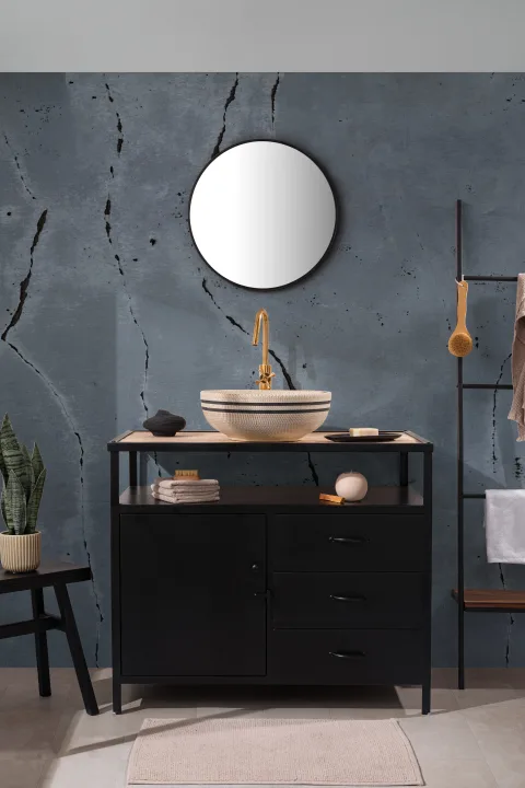 Dark Industrial Blue Cracked Concrete Wallpaper Mural