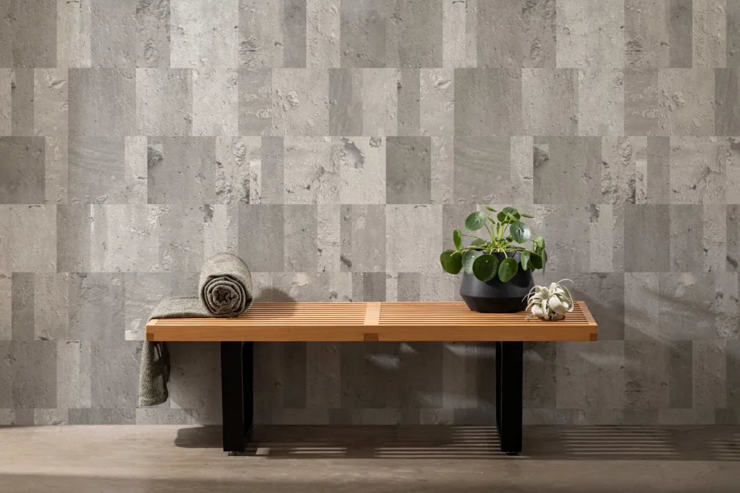 Mural Papel Pintado con Hormigón Gris en Rectángulos