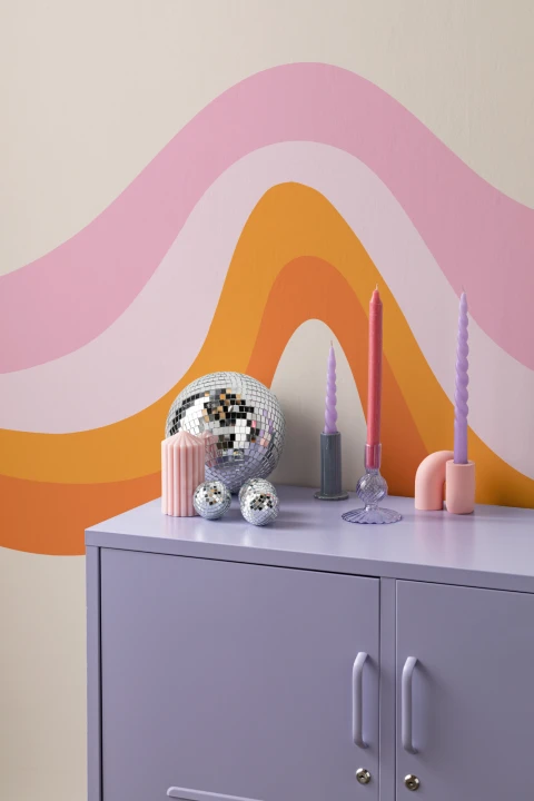 Pink og orange 70'er-retro tapetmaleri