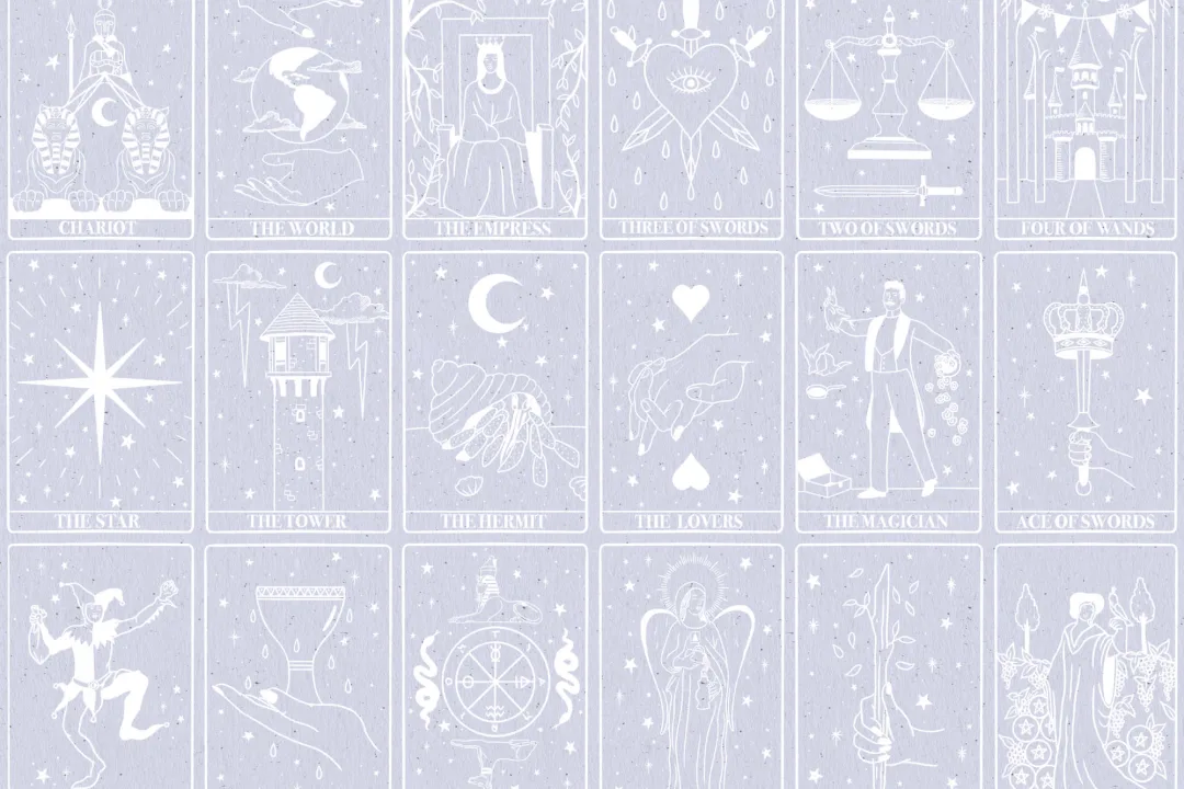 Mural Papel Pintado Dibujos de Cartas de Tarot en Color Lila
