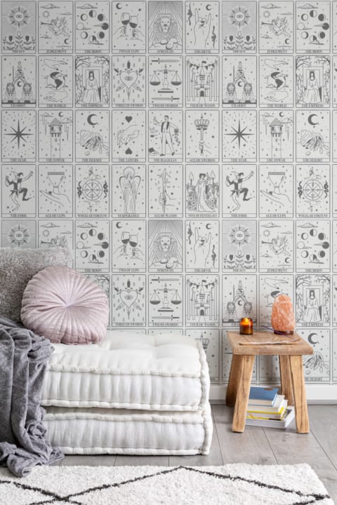 Black & White Tarot Card Pattern Wallpaper Mural