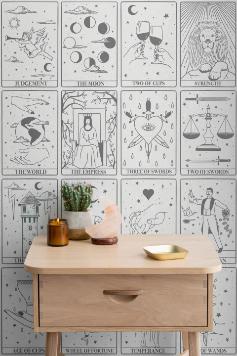 Svart og hvitt tarotkort mønster fototapet