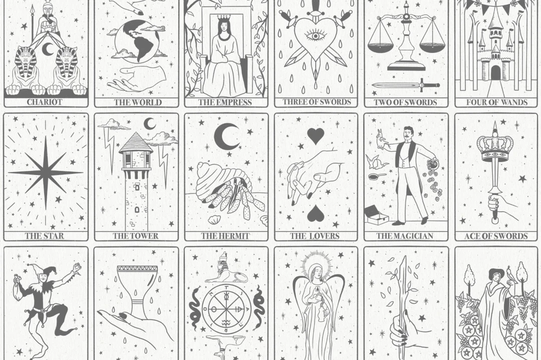 Black & White Tarot Card Pattern Wallpaper Mural