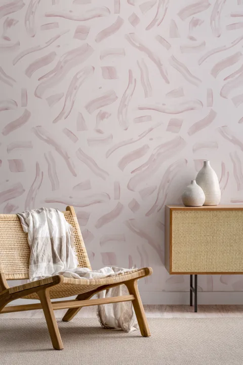 Pink Abstract Squiggle Brushstroke Repeat Pattern Wallpaper