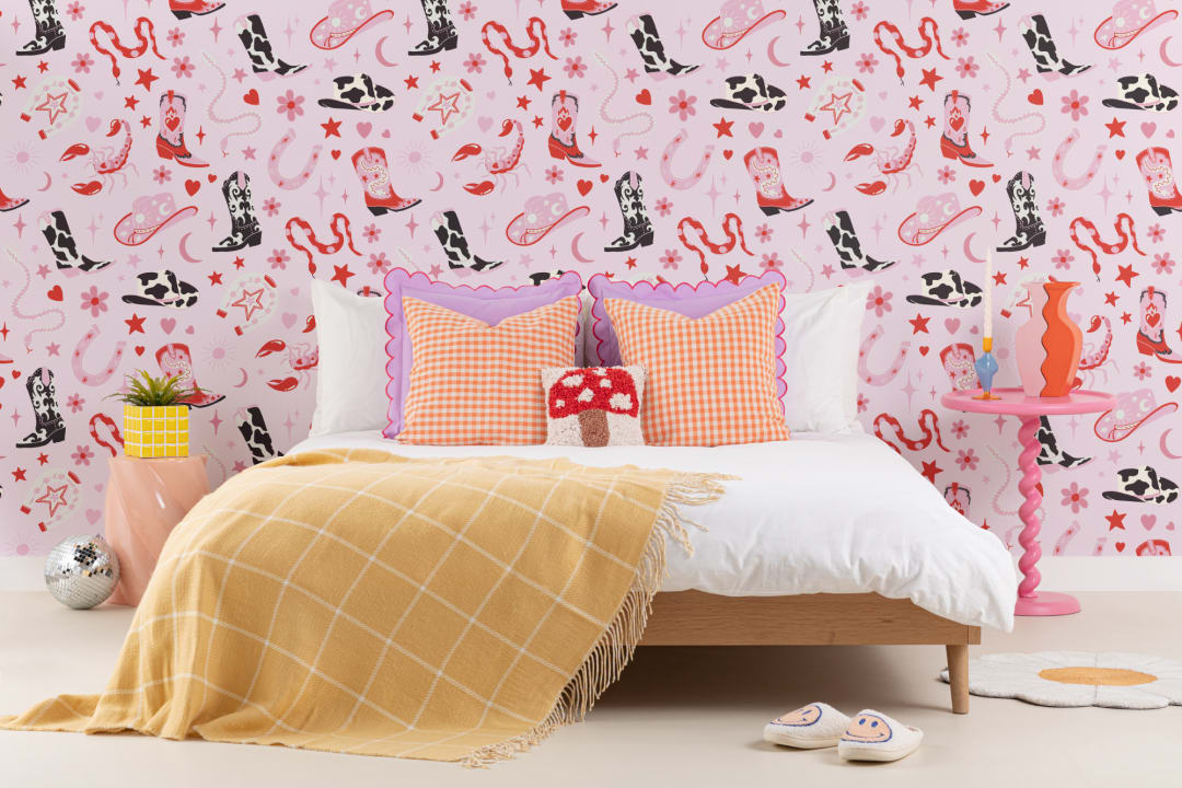 Light Pink Western Motif Wallpaper