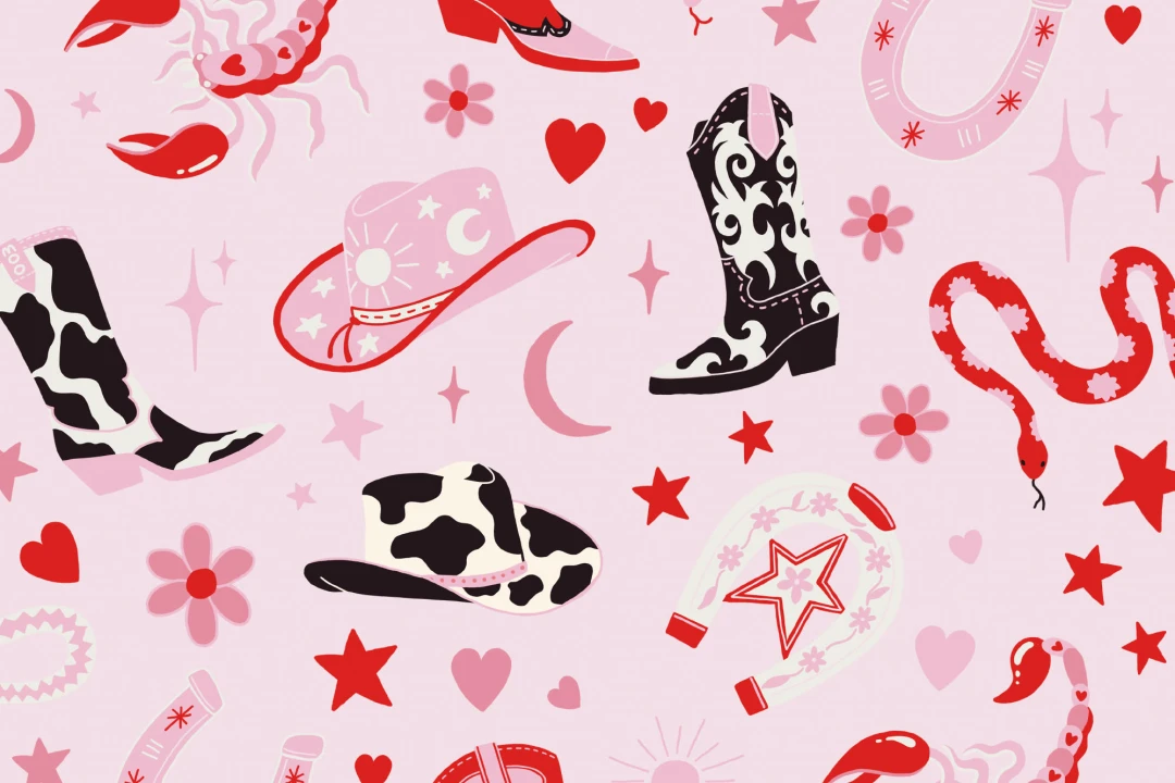 Light Pink Western Motif Wallpaper