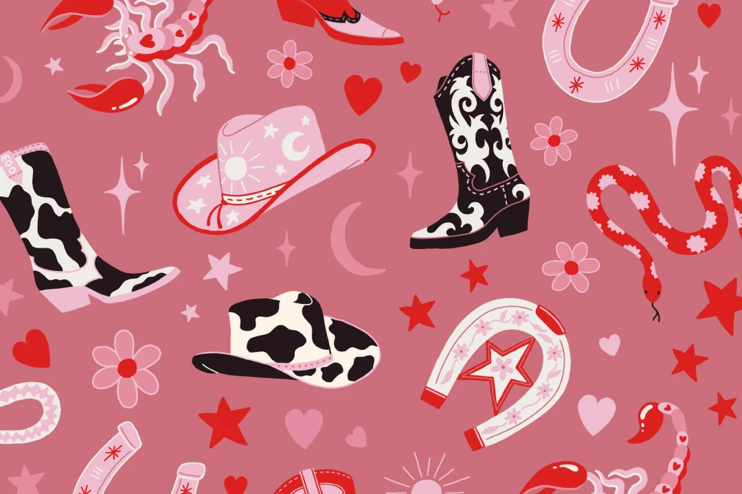 Dark Pink Western Motif Wallpaper