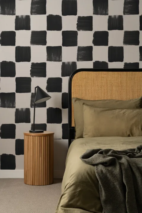 Black Beige Checkered Geometric Pattern Papel Pintado