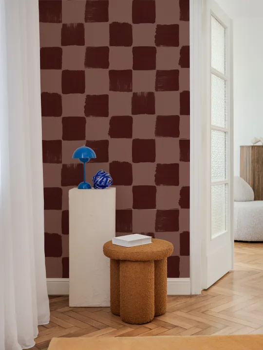 Papel pintado de Arte Abstracto en Cuadros Rojos Intensos para la Elegancia