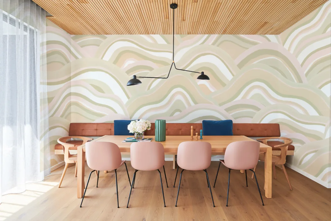 Green Abstract Dunes Painted Mural