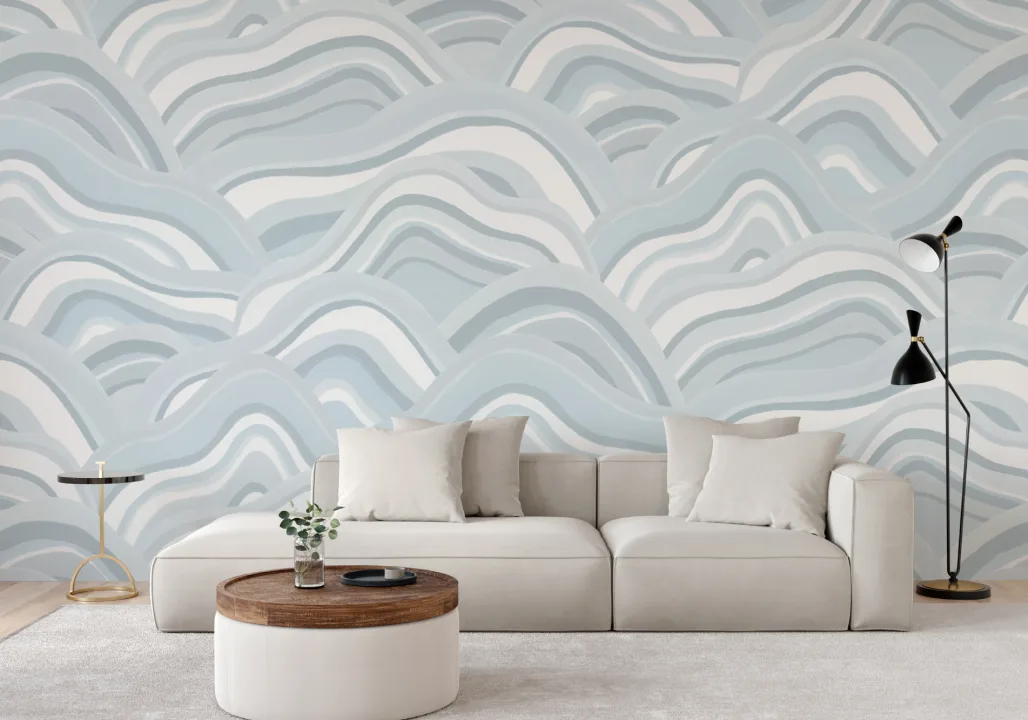 Blå abstrakta sanddyner målade mural-tapeter