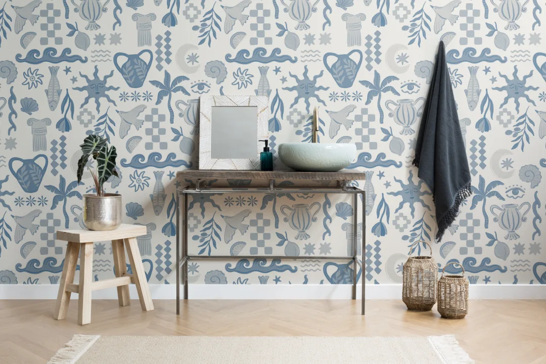 Blue La Dolce Vita Mediterranean Print Mural