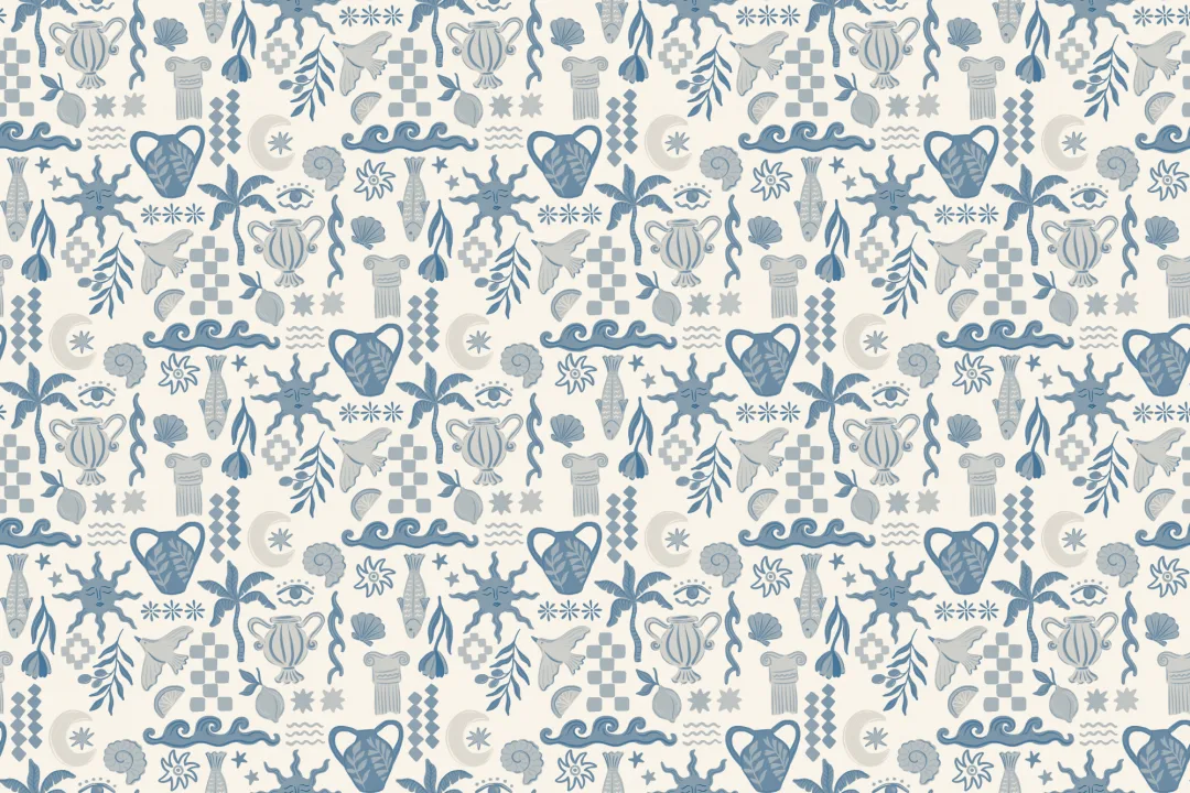 Blue La Dolce Vita Mediterranean Print Mural