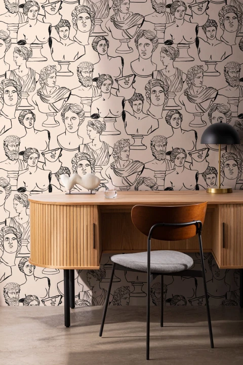 Line Drawing Ancient Greece Statue Repeat Pattern Wallpaper