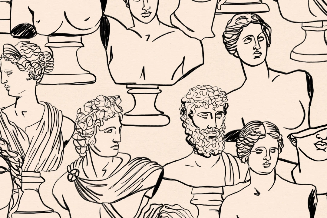 Line Drawing Ancient Greece Statue Repeat Pattern Wallpaper