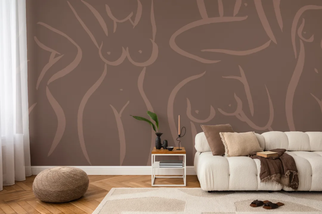 Brown Nude Woman Figure Drawing Wall Mural