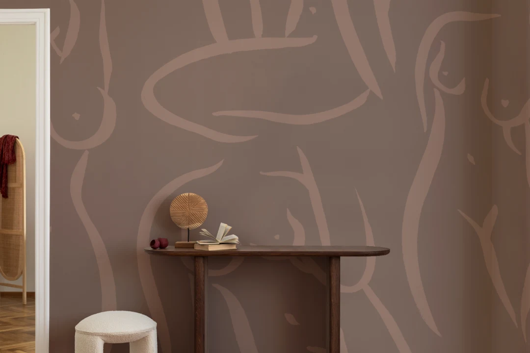 Mural ilustración de mujer desnuda en marrón