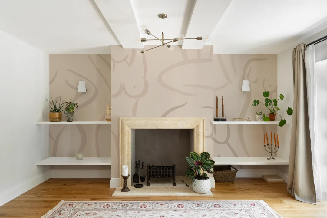 Muted Beige Nude Woman Figure Drawing Wall Mural