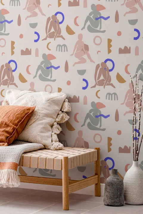 Neutral & Pastel Pink Abstrakte former Mønster Tapet Vægmaleri