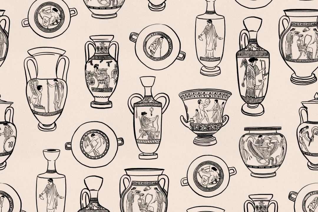 Black Ancient Greek Pottery Pattern Wallpaper Mural