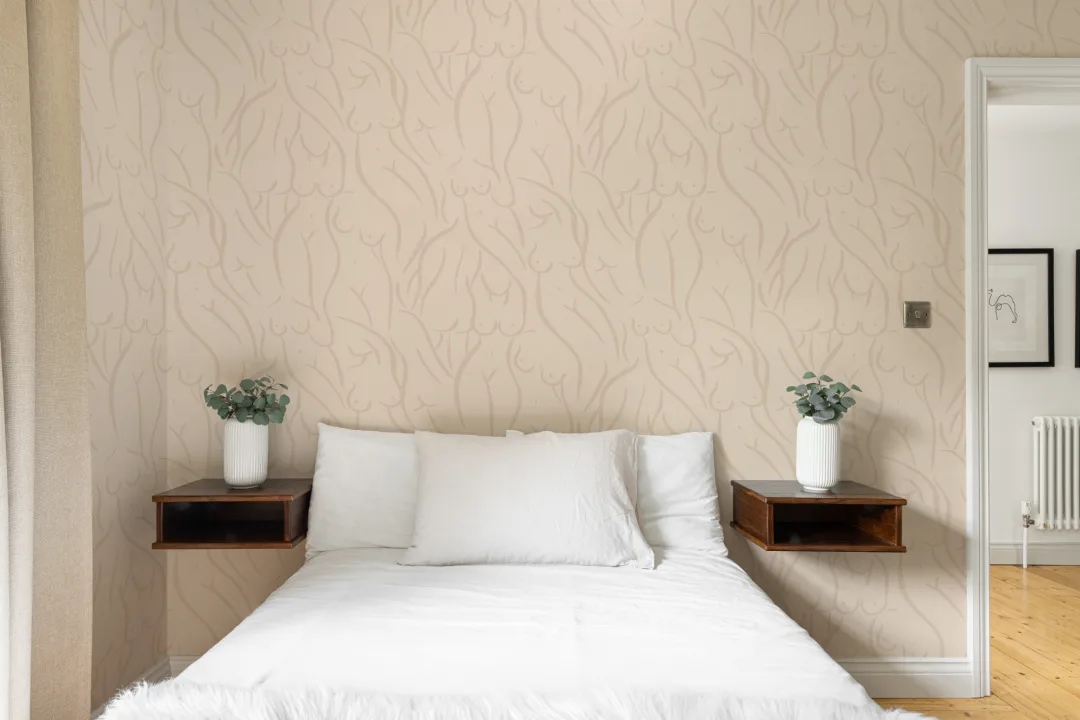 Beige Nude Woman Figure Drawing Repeat Pattern Wallpaper