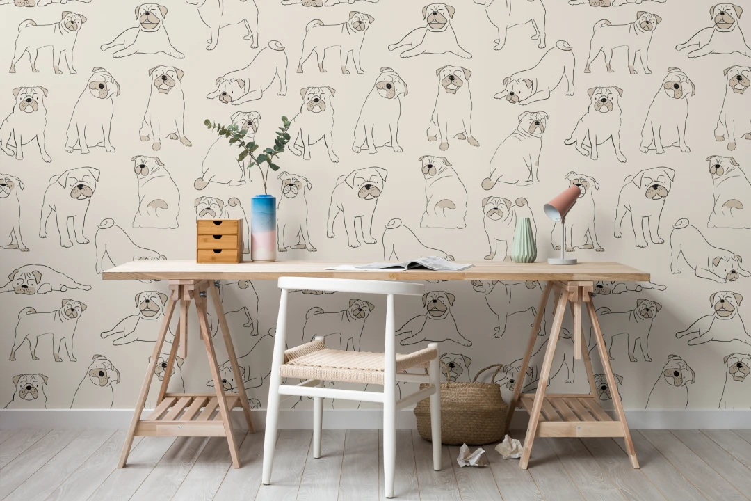 Pug Pattern Dog Wallpaper Mural