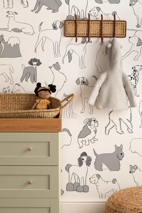 Gray & White Dog Pattern Wallpaper Mural