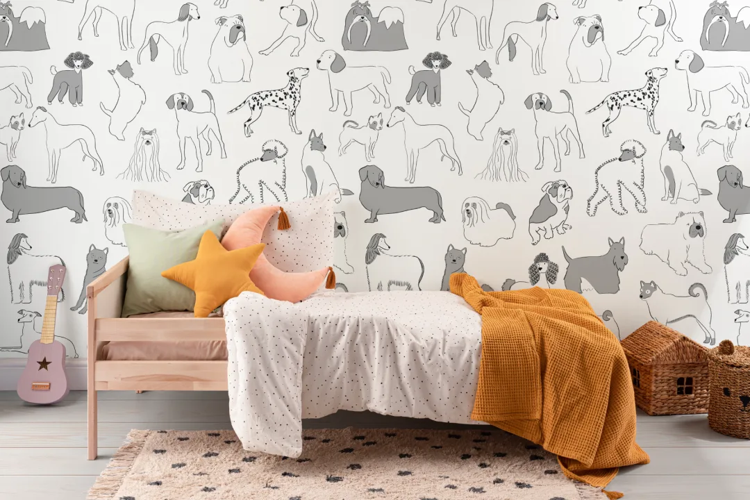 Gray & White Dog Pattern Wallpaper Mural