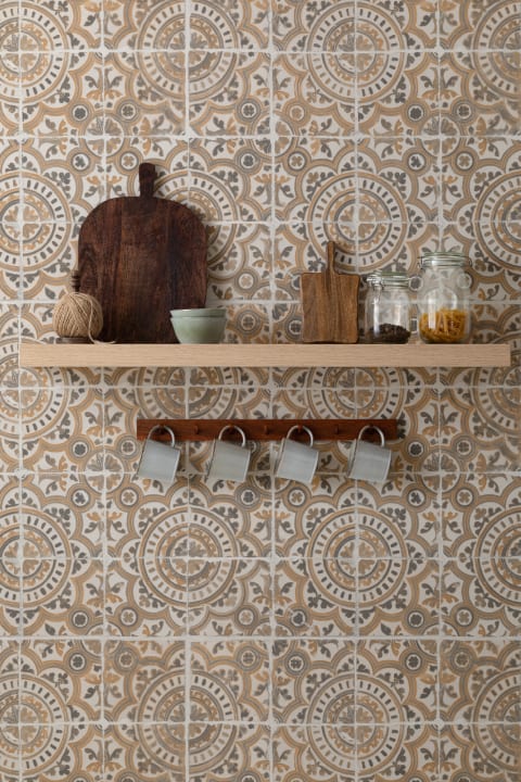 Warm Mediterranean Tile Pattern Wall Mural for Walls
