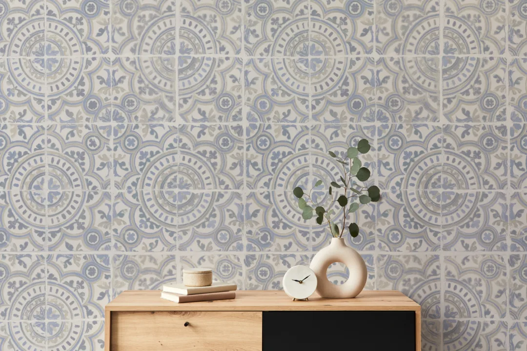Blue Moroccan Tile Pattern Mural Adds Mediterranean Flair