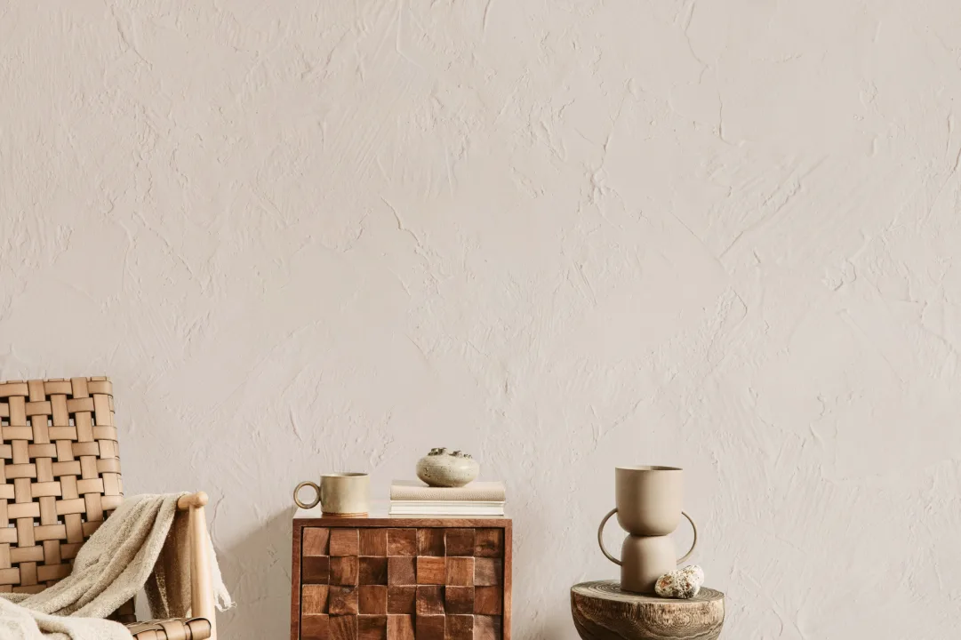 Texturerad gipseffekt Mural-tapeter i mjukt beige