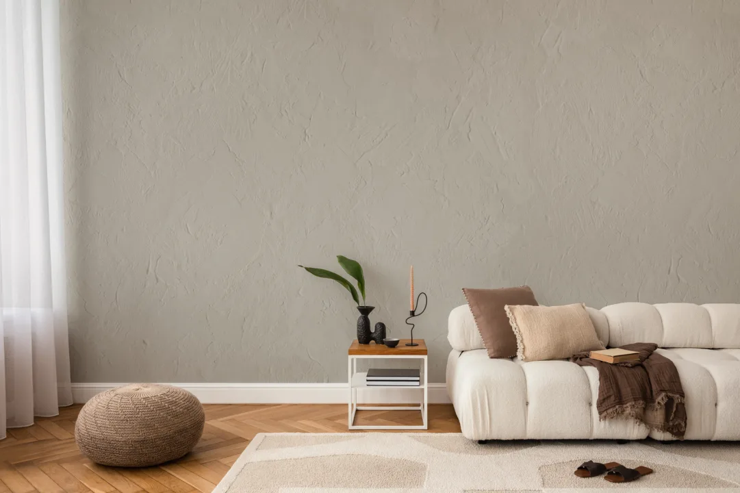Modern Plaster Effect Mural in Stone Gray
