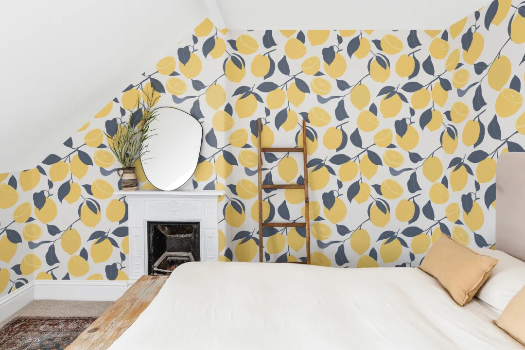 Yellow Lemon Modern Repeat Pattern Wallpaper